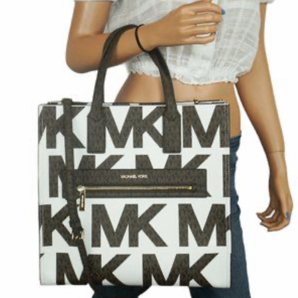 Michael Kors Kenly Large Tote Crossbody (black & white) - Picture 5 of 5